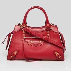 Balenciaga Red Grained Calfskin Leather Neo Classic Small City Bag